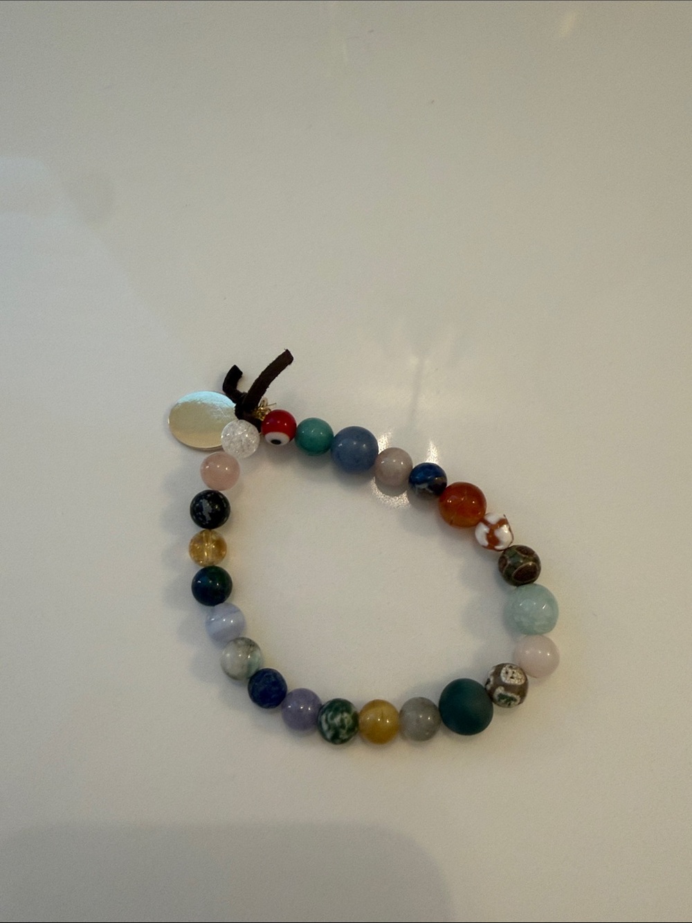 Multi-Color Beaded Stretch Bracelet with Gold Accent